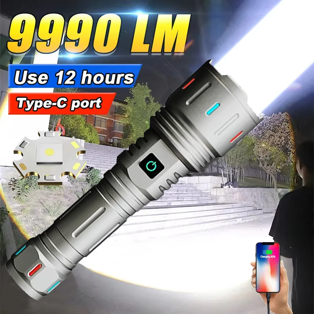 

Powerful Spotlight 1000W Long Range LED Flashlight Type-C Charging Output Zoom Aluminum Alloy Handlamp For Camping