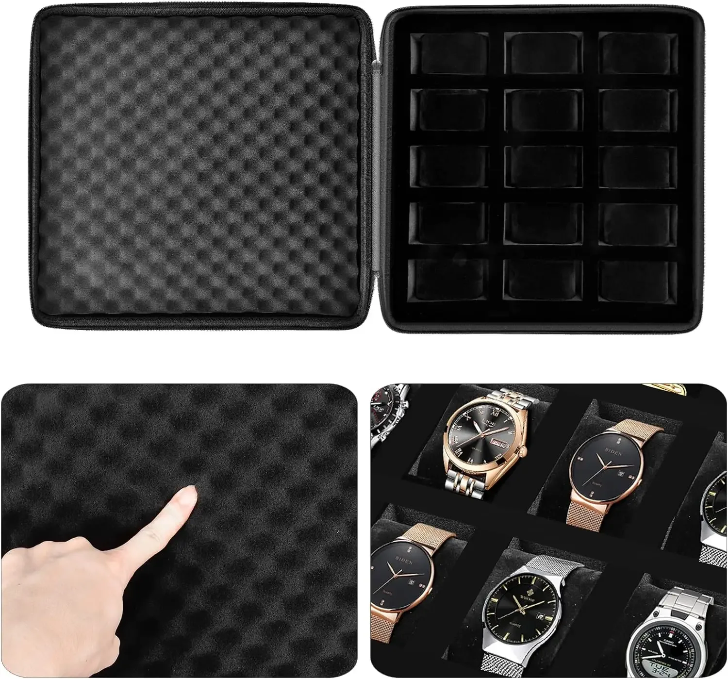 15 Slots Watch Box /Men Watch Display Storage Case Fits All Wristwatches and Smart Watches up to 42mm image 3