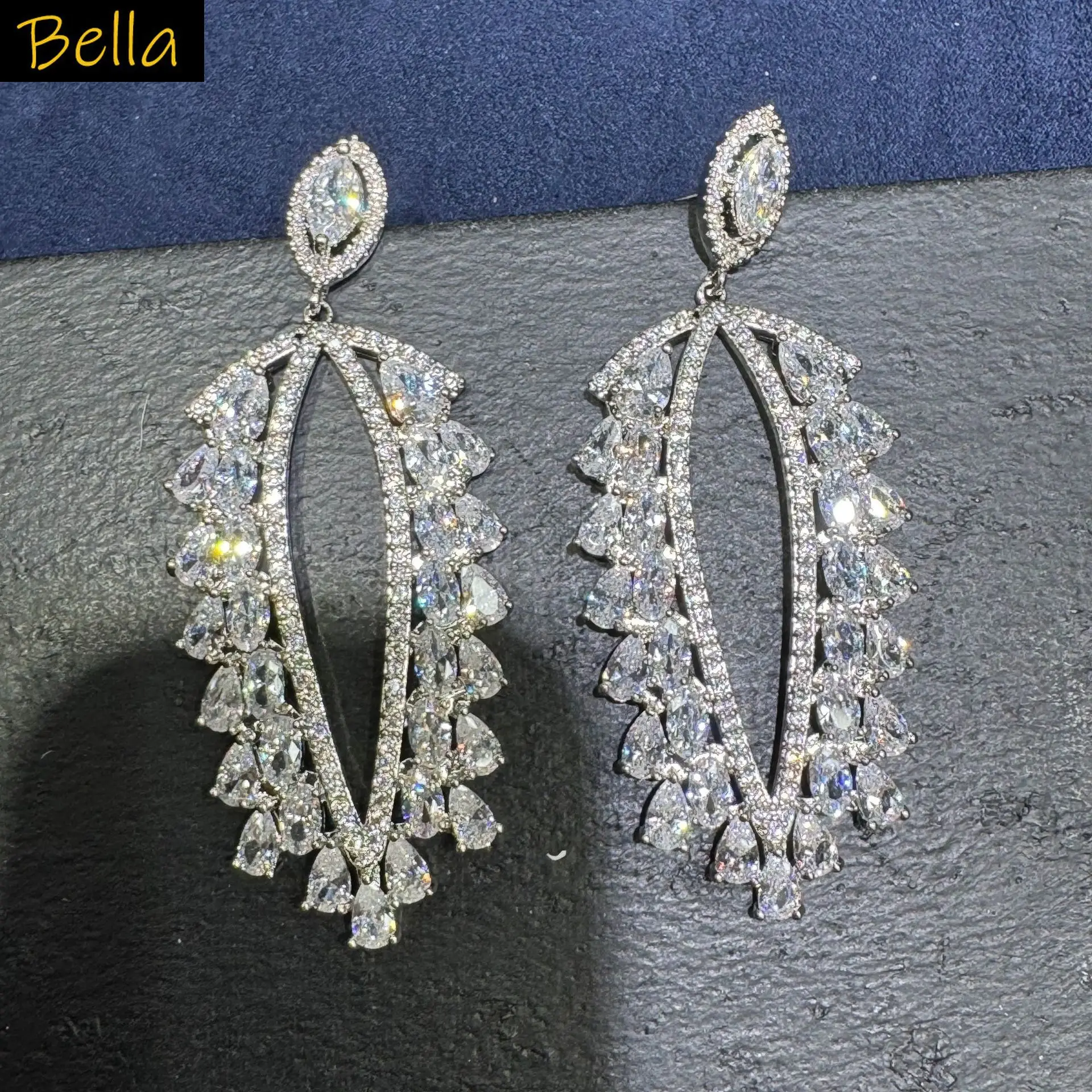 

fashion cubic zirconia earrings for women shiny jewelry silver gold color white green blue leaf plant dangling earrings unique