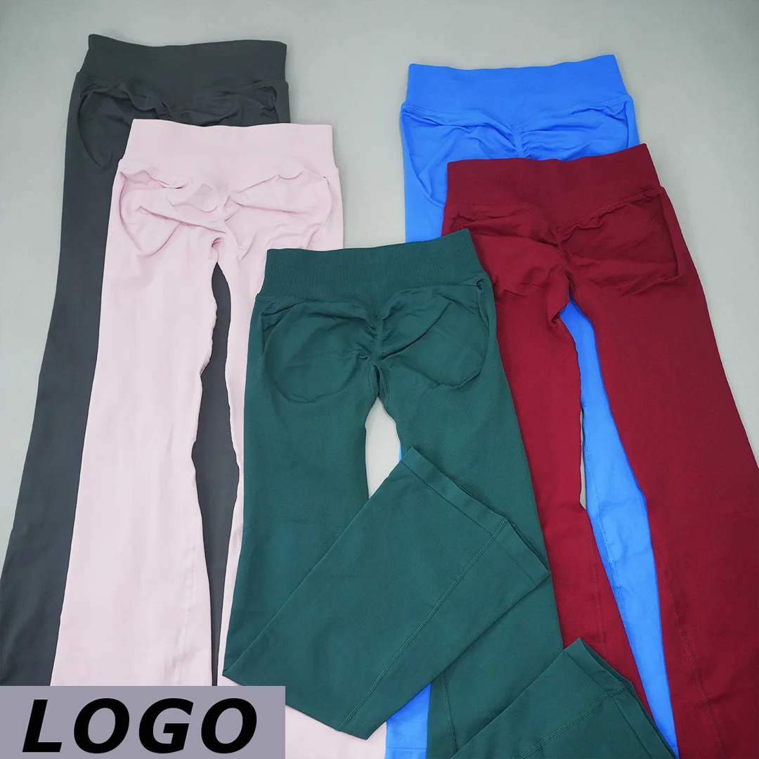 DF-logo Women High Waist Seamless Flared Leggings Butt Lifting Quick Dry Flare Yoga Pants Fitness Pilates Gym Workout Sports