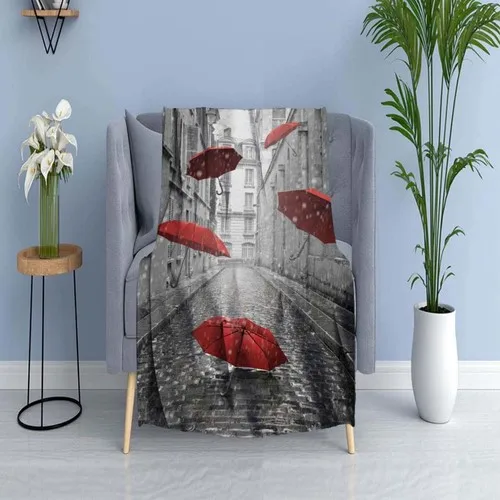 Else Carpet Else Gray Street Red Umbrella Wellsoft Patterned 3D Tv Blankets