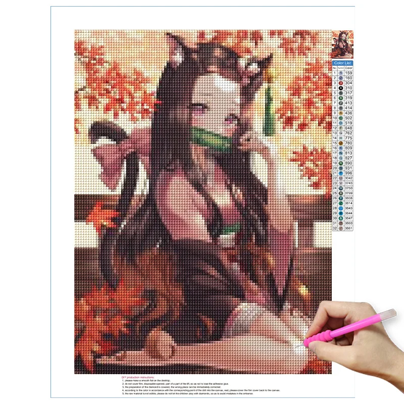 Demon Slayer 5D Diamond Painting Kit Kamado-Nezuko Cross Stitch Kit Tanjirou Embroidery Diamond Mosaic DIY Rhinestone Home Decor