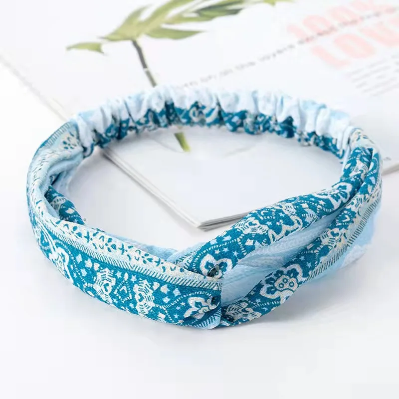 Fashion WomenFloral Headband Hair Accessories Leopard Cross Knotted Bow Chiffon Hair Band Girls Headdress Ladies Hoop Headwear