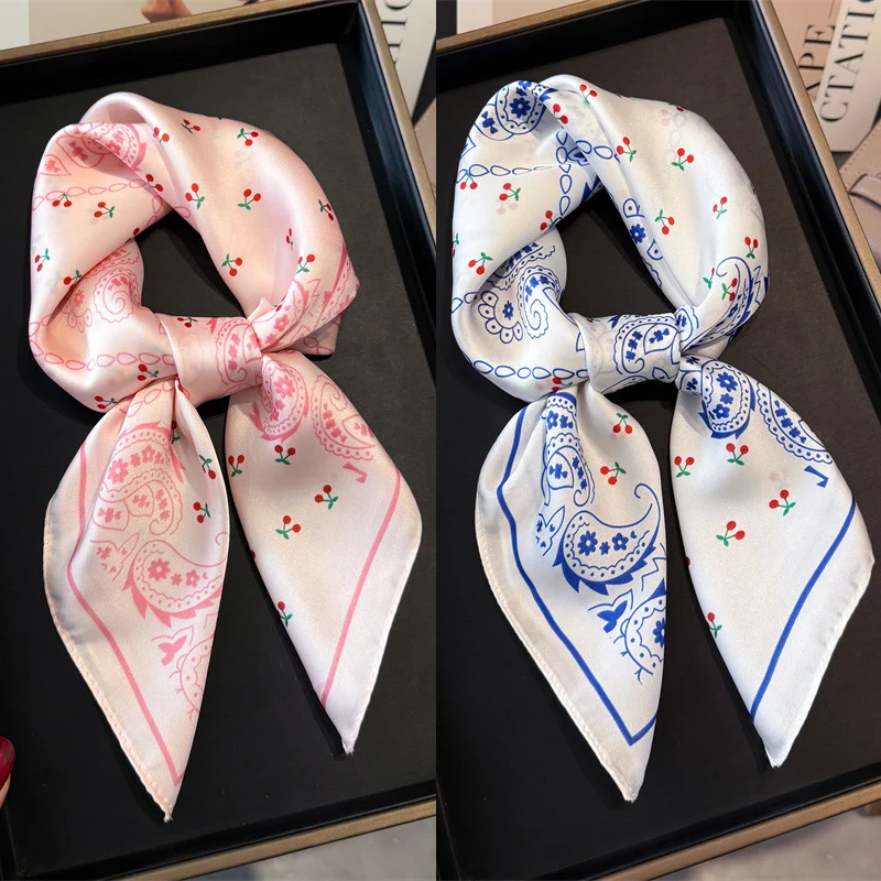 

2025 Korean Style Cashew Print Luxury Satin Scarf Women Print Hijab Ladies Hair Hand Wrist Headkercheif Neck Tie Wraps