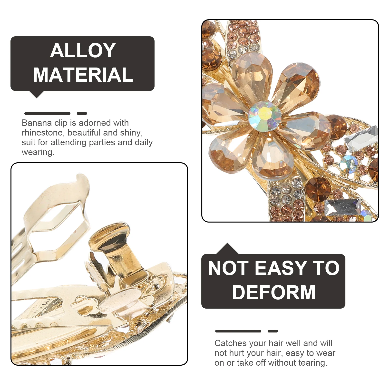 

Rhinestone Spring Hair Clip Women Durable Shiny Comfortable Wedding Graduation Dating Banquet Sturdy Design Thick Fine Hair