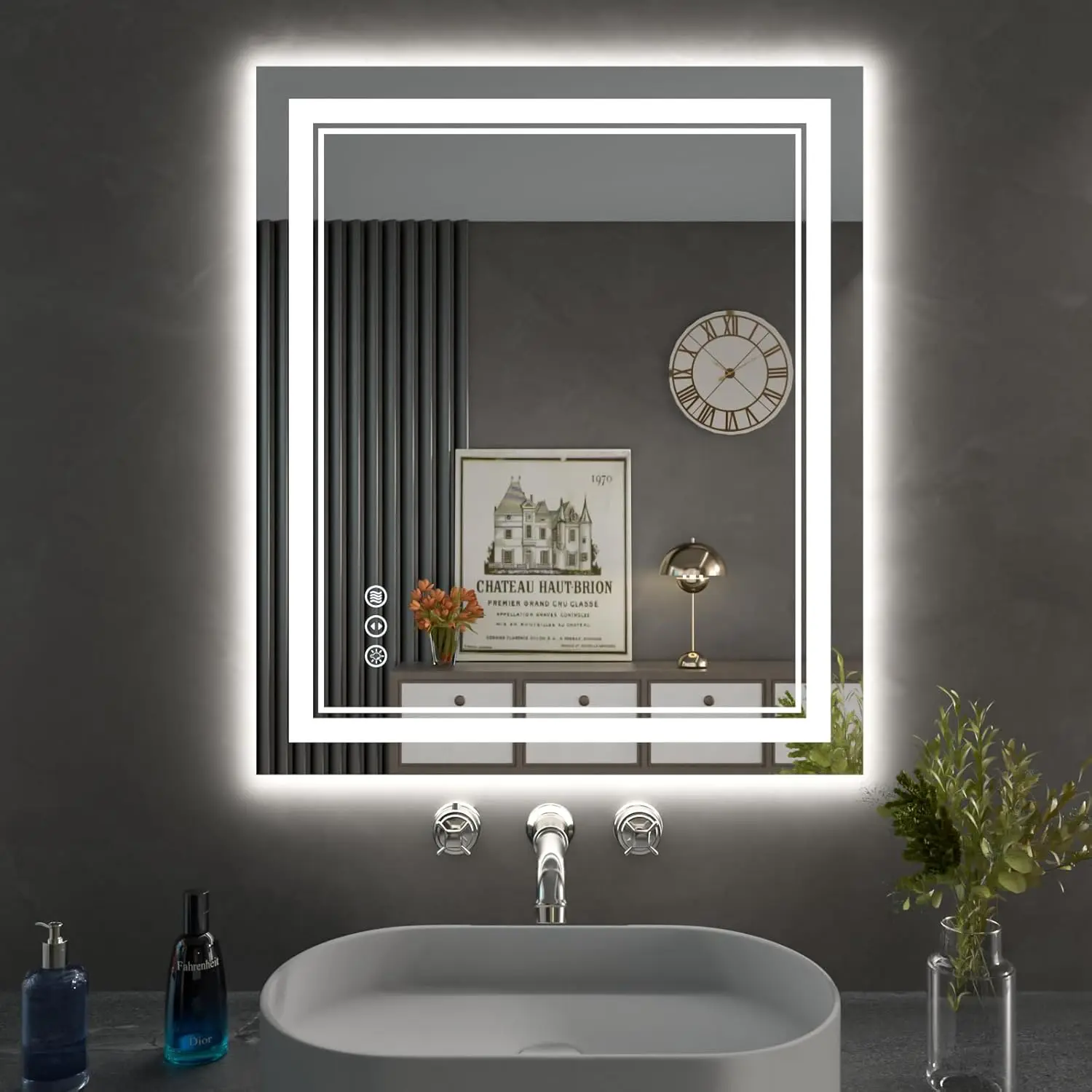 24 x 28 Inch LED Bathroom Mirror, Front Light and Backlit Anti-Fog Dimmable Memory Lighted Vanity Mirror