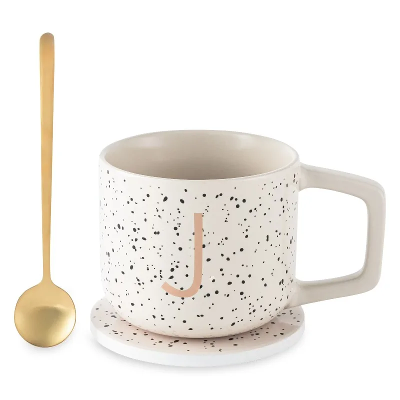 13.5 fl oz Monogram J Stoneware Mug, Coaster and Stir Set