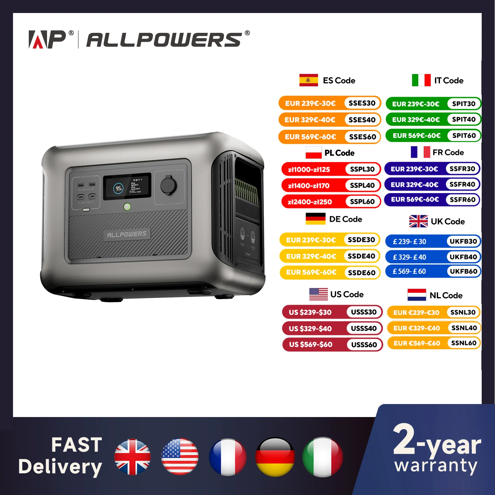 ALLPOWERS  B3000 Expansion Battery 3168Wh LiFePO4 Battery Compatible with R3500 Solar Generators for Camping, Party, RV, Home