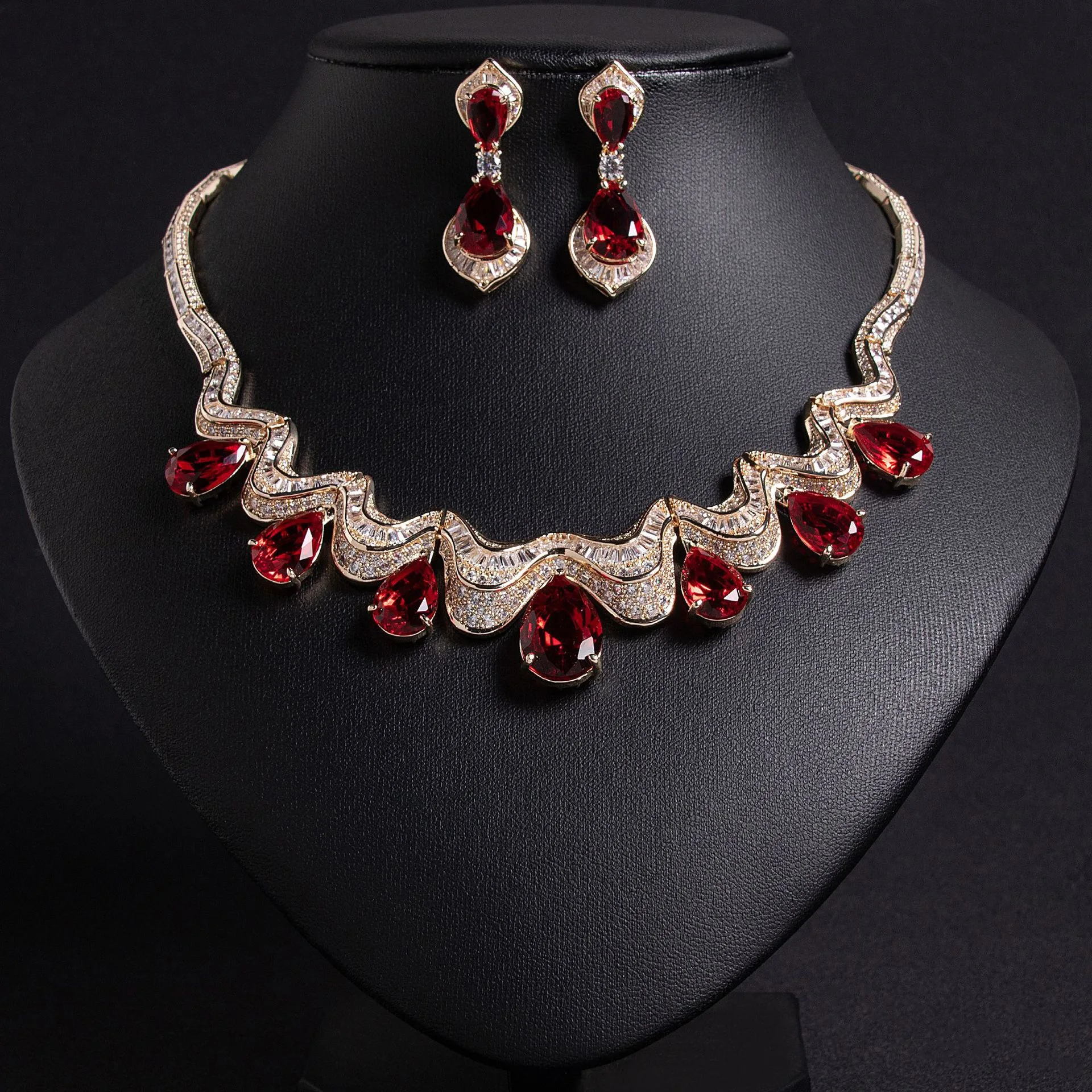 EYER Luxury Temperament AAA Zircon Colorful Necklace Choker Drop Earrings For Women Wedding Party Evening Dress Jewelry Sets - Image 4