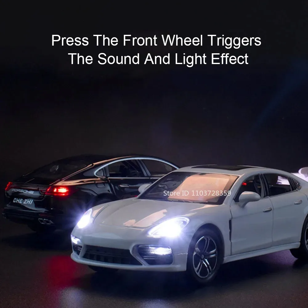 1:32 Panamera Macan Miniatur-Spielzeugautomodelle, Legierung, Druckguss, Supercars, Ton, Licht, Türen geöffnet, zurückziehbar, Geburtstagsgeschenke für Kinder