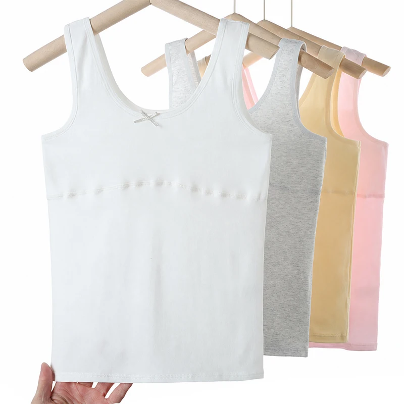 1pcs Cotton Kid Camisole Girls Tank Top Student Comfort Vest Children Soft Undershirt Protection Underwear With Thin Cotton Pads