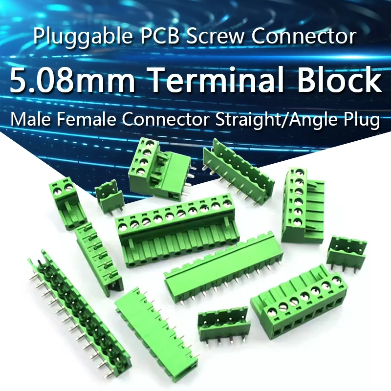 

5Sets 2EDG 5.08mm Pcb Screw Terminal Block Male Female Connector Straight/Angle Pin Plug 2/3/4/5/6/7/8/9/10/12Pin 5.08mm Pitch