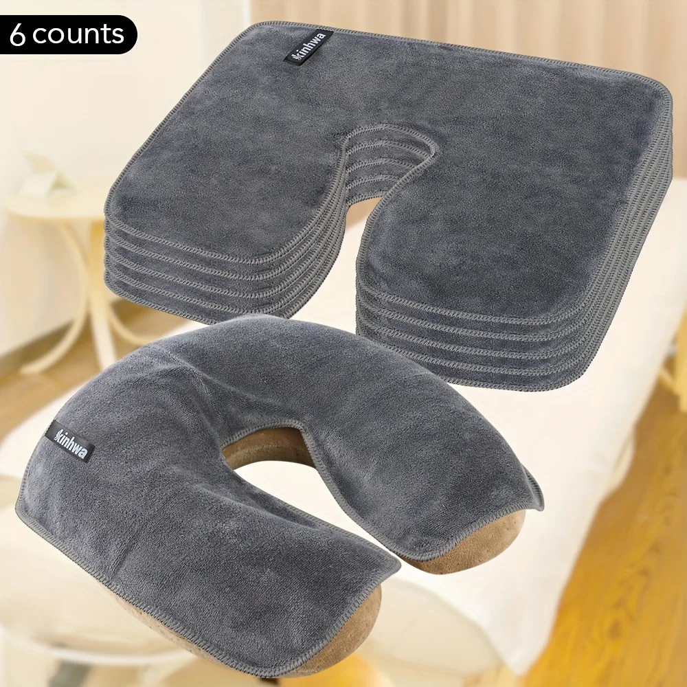 6pcs Micorfiber Head Pad Towel - Heart-Shaped U-Shaped Hole, Soft Fluff-free Washable Durable Economical for Beauty/SPA