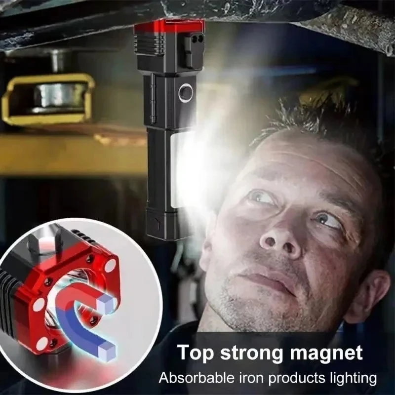 ใหม่ 4 in 1 ไฟฉายแบบชาร์จไฟได้ LED Power Bank 3W ไฟฉายแบบพกพา USB มัลติฟังก์ชั่นฉุกเฉิน Camping