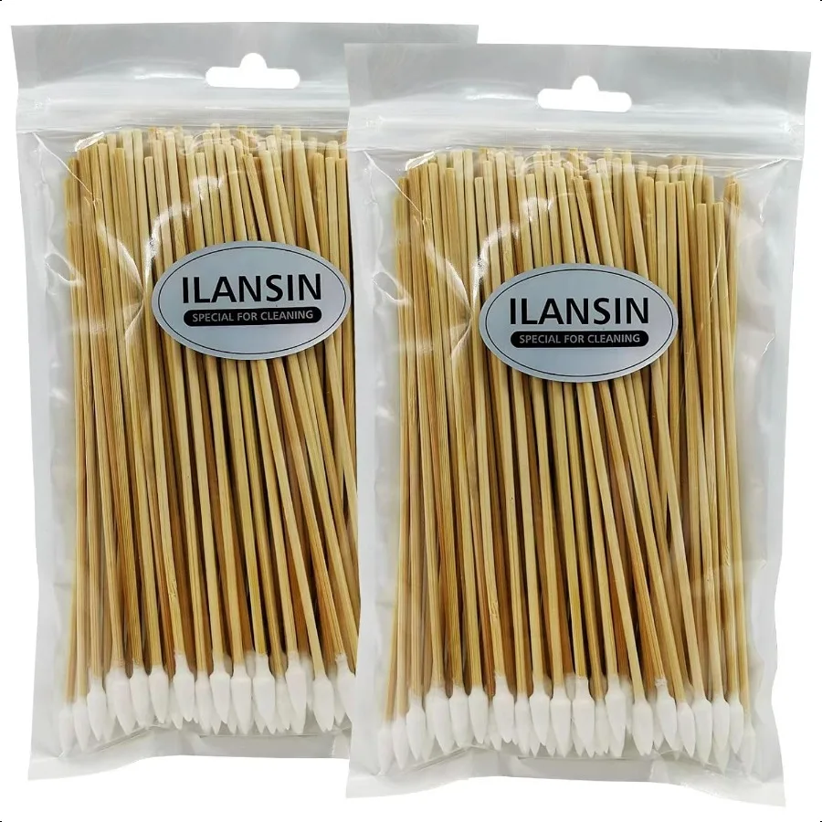 สำลีพันก้านปลายแหลม 200 ชิ้น ยาว 6 นิ้ว พร้อมก้านไม้ไผ่แข็งแรง ย่อยสลายได้ ผลิตจากฝ้ายออร์แกนิค