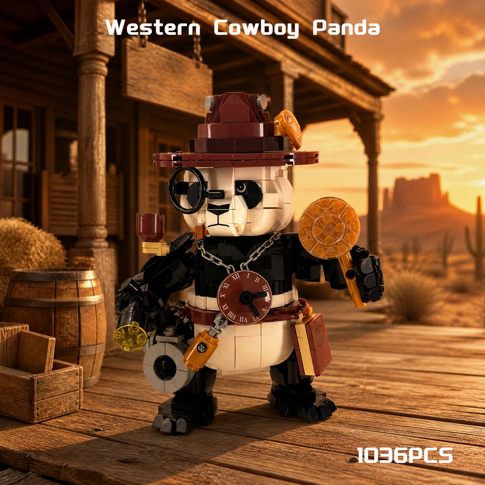 A1459 Western Cowboy Panda Educational Building Block Set Small Particles Educational Assembly ToysHome Trendy Ornaments Gifts