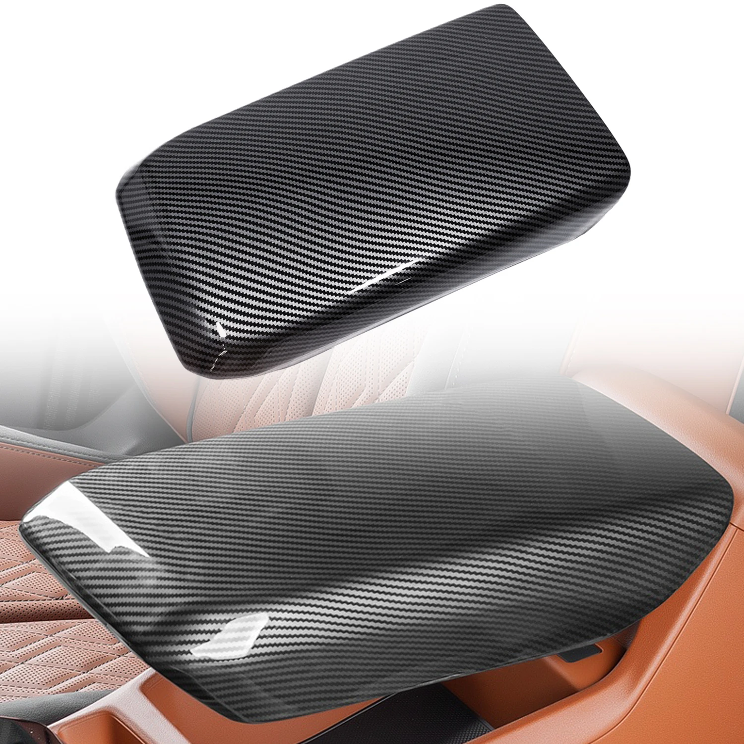 New High Quality Car Center Console Armrest Box Cover Decor Fits For Audi A5L 2025 2026 ABS Carbon Fiber Pattern Interior Access