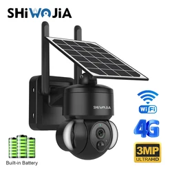 SHIWOJIA Mini kamera słoneczna 4G /Wifi PTZ 3MP 4X Zoom IP66 bezpieczeństwa Cctv zewnątrz bezprzewodowy na baterie wideo 2 Way Talk nadzoru