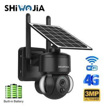 SHIWOJIA Mini cámara Solar 4G /Wifi PTZ 3MP 4X Zoom IP66 seguridad Cctv batería inalámbrica para exteriores vídeo vigilancia de conversación bidireccional