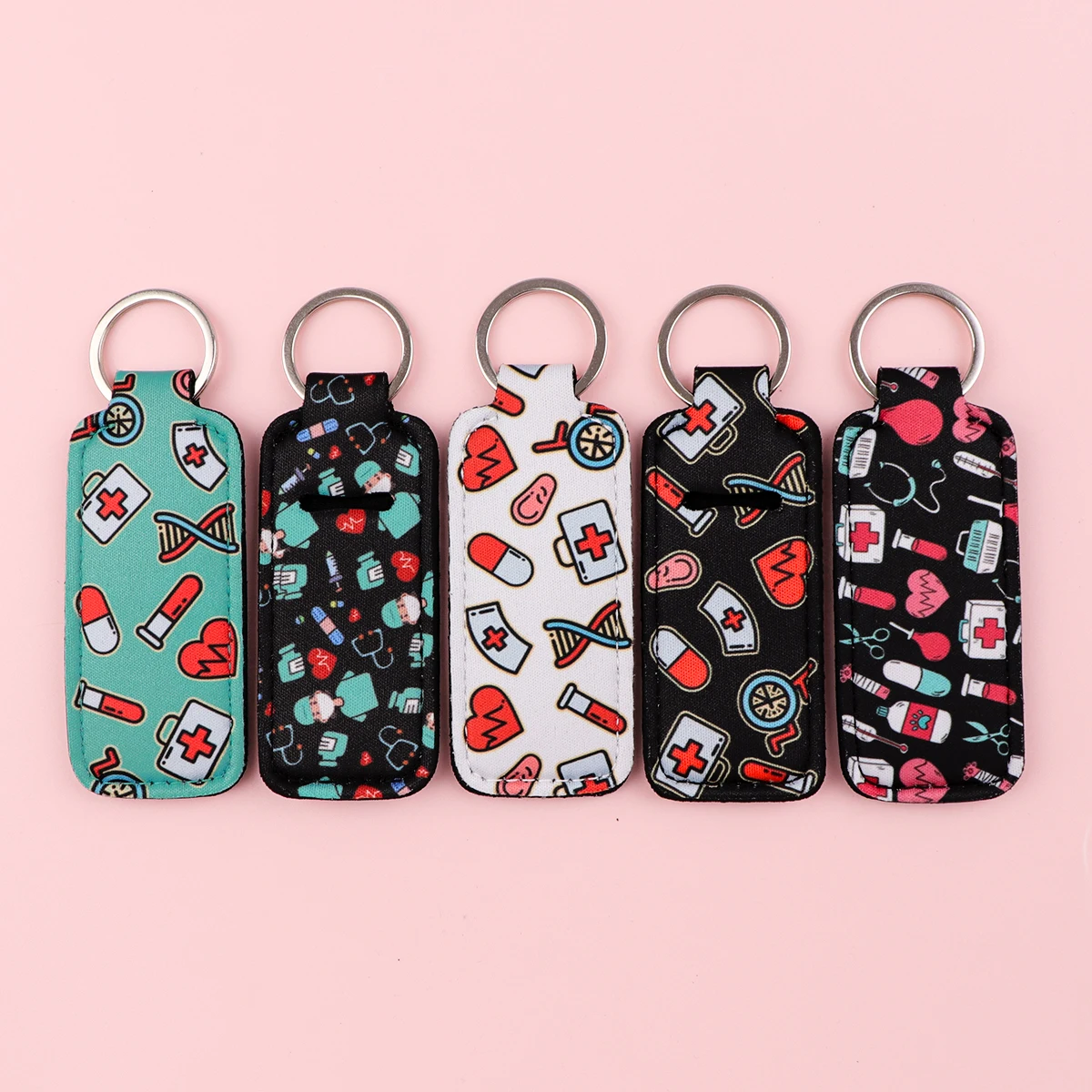 Medical Nurse Doctor Lipstick Holder Keychain Autism Awareness Puzzle Portable Lipstick Cases Cover Balm Holders Keyring Gifts