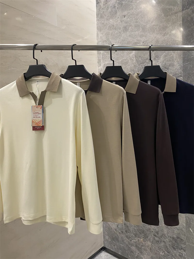 Select Quality Men's Long Sleeve T-Shirt Linen Mix Color Block Collar Autumn Fashion Casual Wear Sweat Absorbent Odor Control