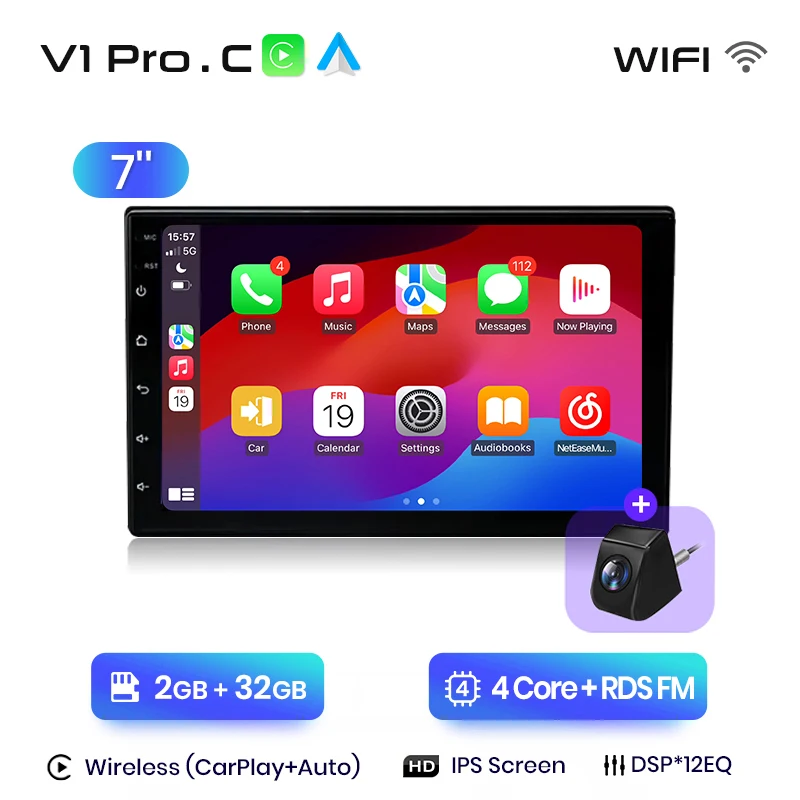Junsun Qualcomm 8-Core 360 graden camera universele stereo 7" 9" 10" autoradio draadloze CarPlay Android Auto IPS touchscreen multimediaspeler slimme intelligente systemen 2 Din head unit autoradio