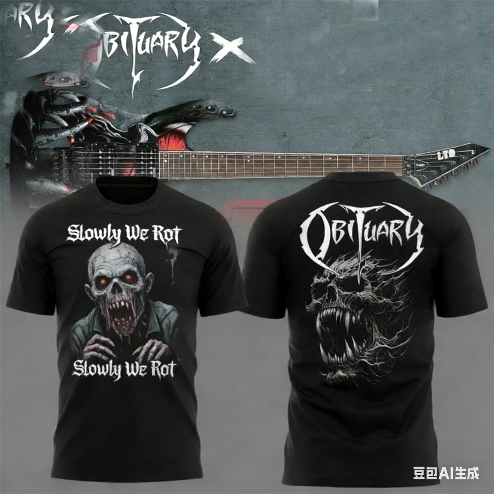 Summer men's T-shirt New Rock Obituary Band skulls Print T-shirt Men Women Fashion Oversized Short Sleeve Tshirt Graphic T-shirt view 3