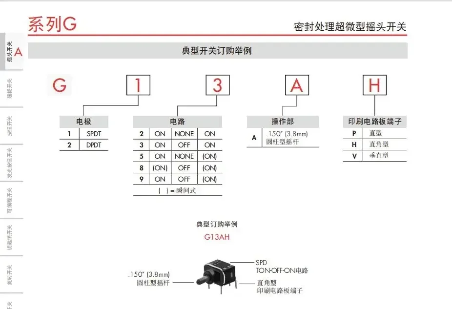 5PCS G-12AH button switch 3-pin 2-speed self-locking ON-ON right angle G12AH shake head switch