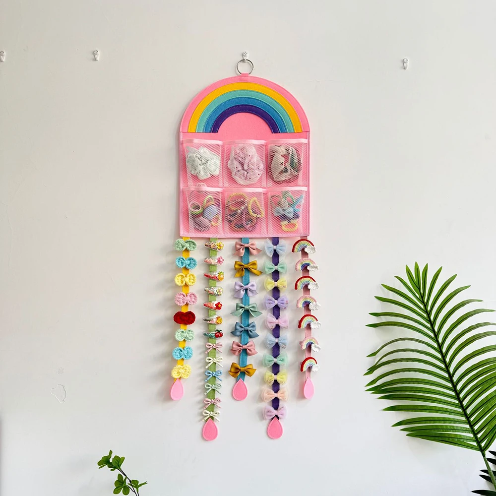 Kids Hair Accessories Storage Hanging Bag, Wall Mount Felt Hair Clip Headband Scrunchie Organizer, Girls Room Hairpin Display St
