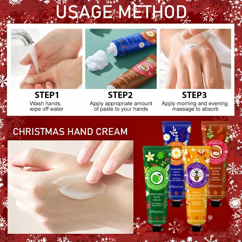 4 قطعة مجموعة كريم اليد لعيد الميلاد كريم ترطيب للبشرة الجافة والمتشققة غير الزيتية حجم السفر كريم اليد هدية عيد الحب #5