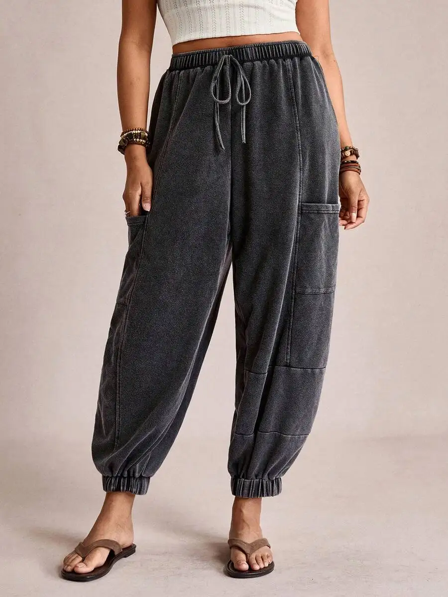 Freevana Plus Size Knitted Snowflake Casual Jogger Pants Black Shorts Black Pants Casual For Women Comfy Pants Boho Pants For