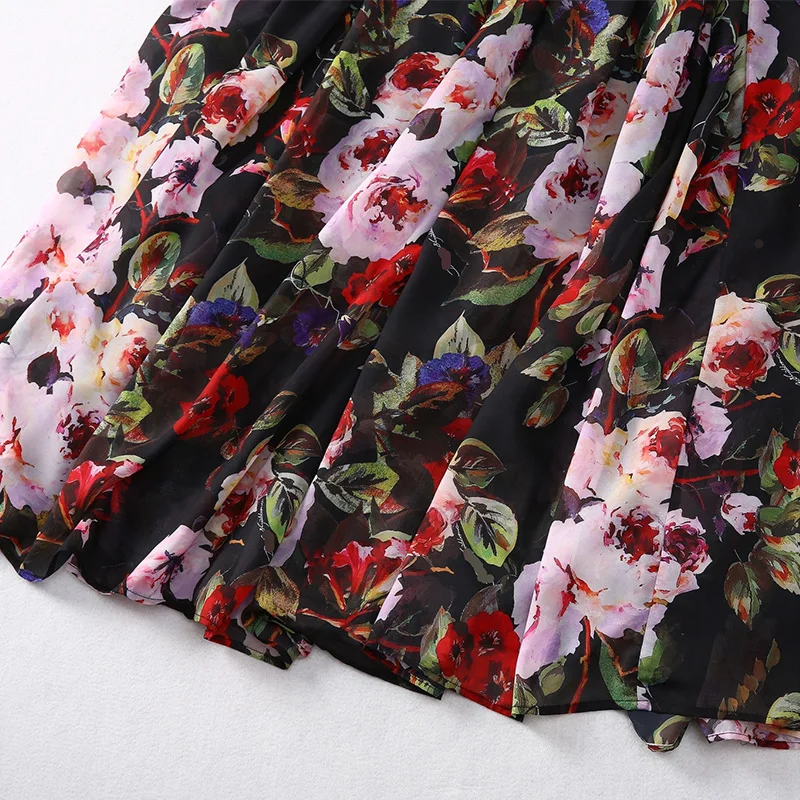 Women Floral Printed Dresses 2024 Casual Holiday Ladies Loose Round Neck Long Skirt High Waist A Line Dress Elegant Clothes