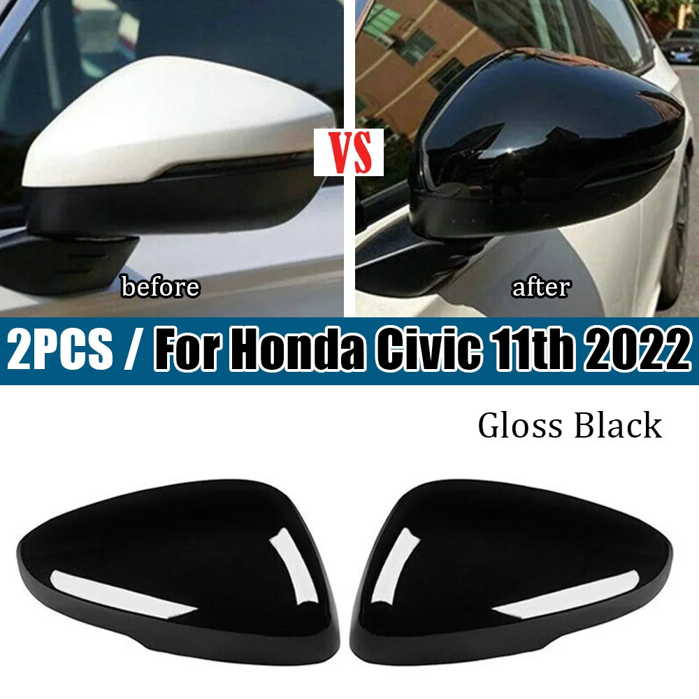 Self-Adhesive Stick On Gloss Black Side Door Rearview Mirror Cover Cap Trim For Honda Civic 11th Gen 2022-2025 2PCS