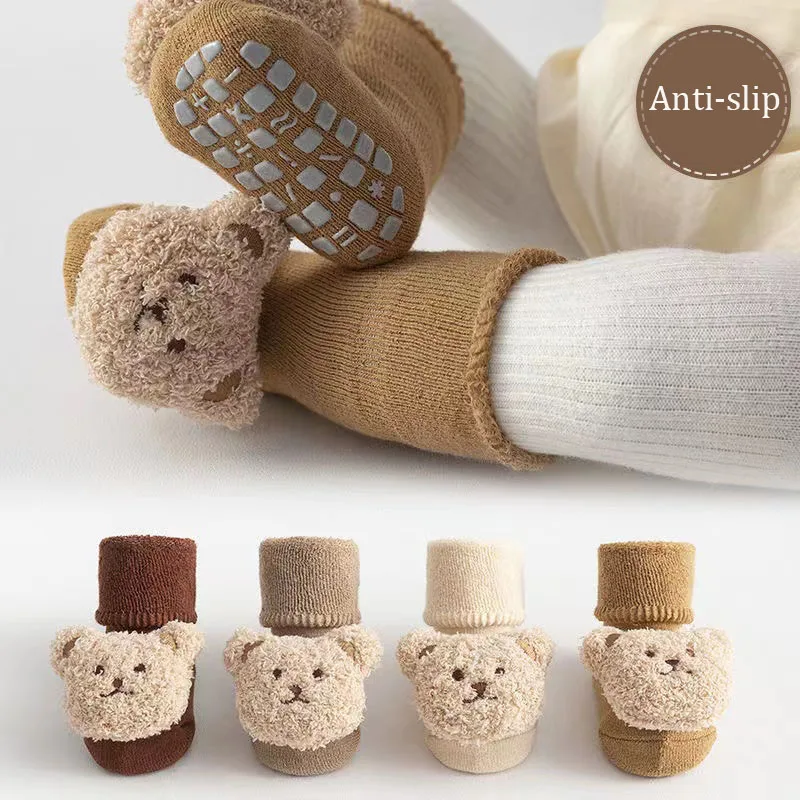 

Winter Bear Baby Socks Anti-slip Kids Floor Sock Warm Children Knit Sock For Girls Boys Korea Style 2023 Kids Socks