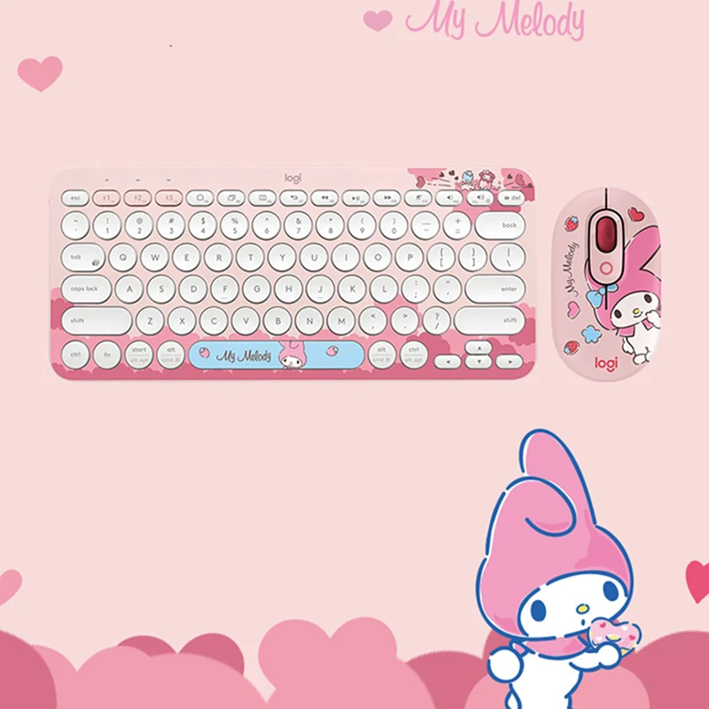 Sanrios My Melody Keyboards Pink Series Kawaii Cartoon Wireless Bluetooth Lightweight and Portable Office Computer Key Panel