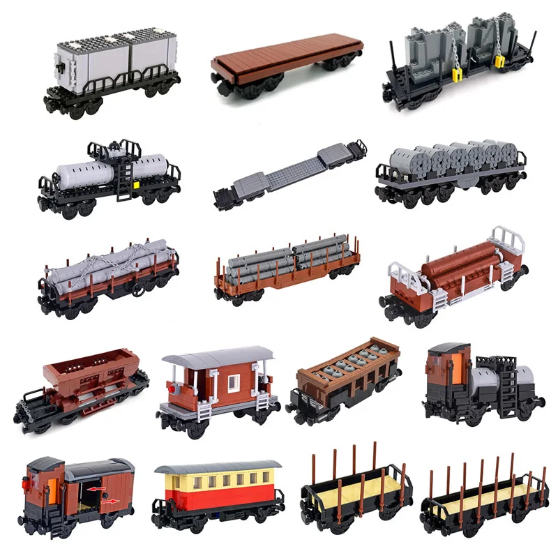 

MOC Train Carriages/Base Plate Building Blocks Short Pile Truck/Container/Firewood Train/Van Cable Transport Small Bricks Toys
