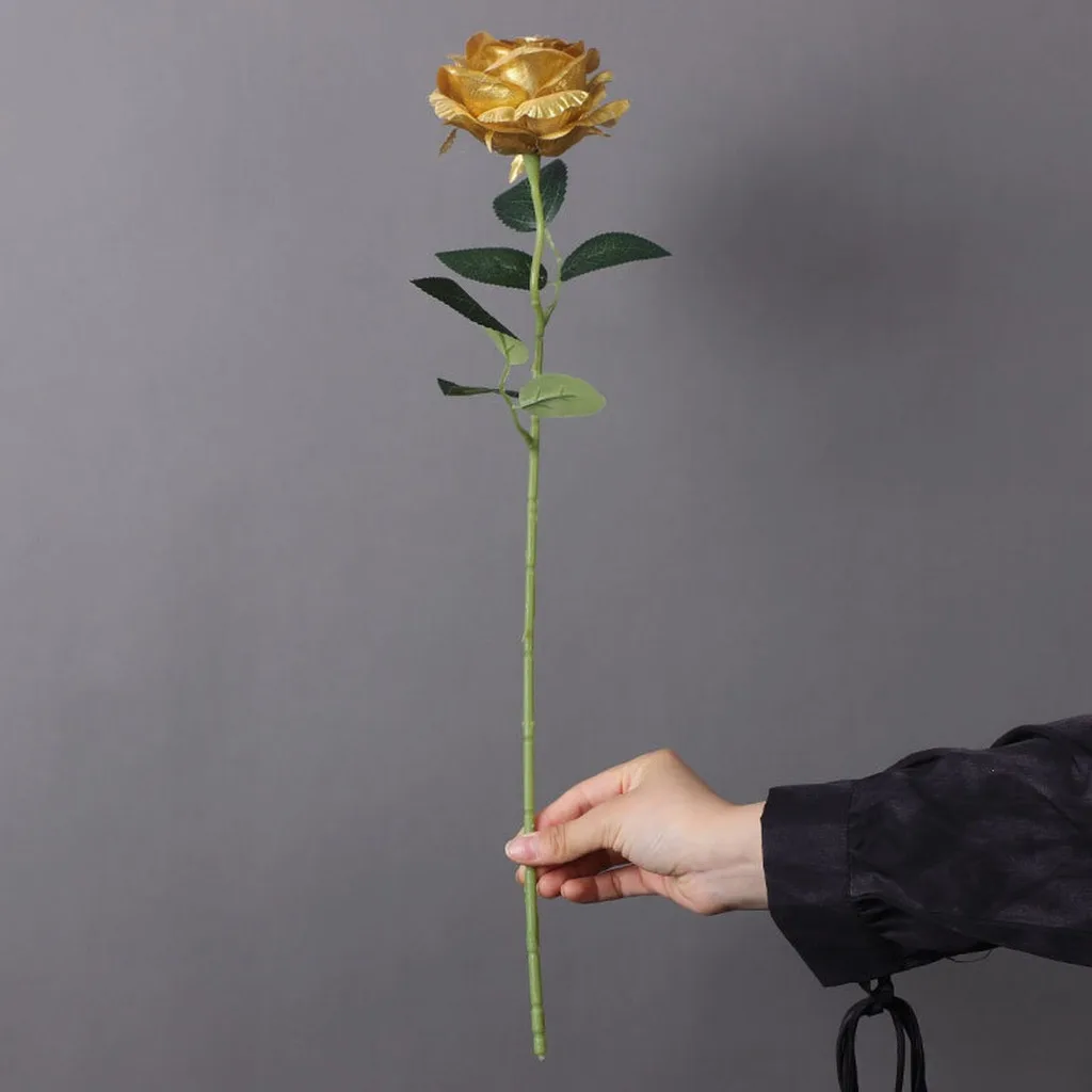Artificial Metallic Rose Lifelike Fake Silk Flower Wedding Party Rose Single Stem Photography Prop Flower For Party Decoration