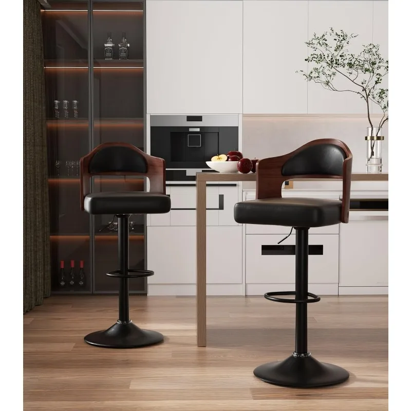 

Swivel Bar Stools Set of 2 Seat Adjustable Height 24.5-33.5IN, Wooden Barstools PU Leather Upholstered Bar Chairs with Back