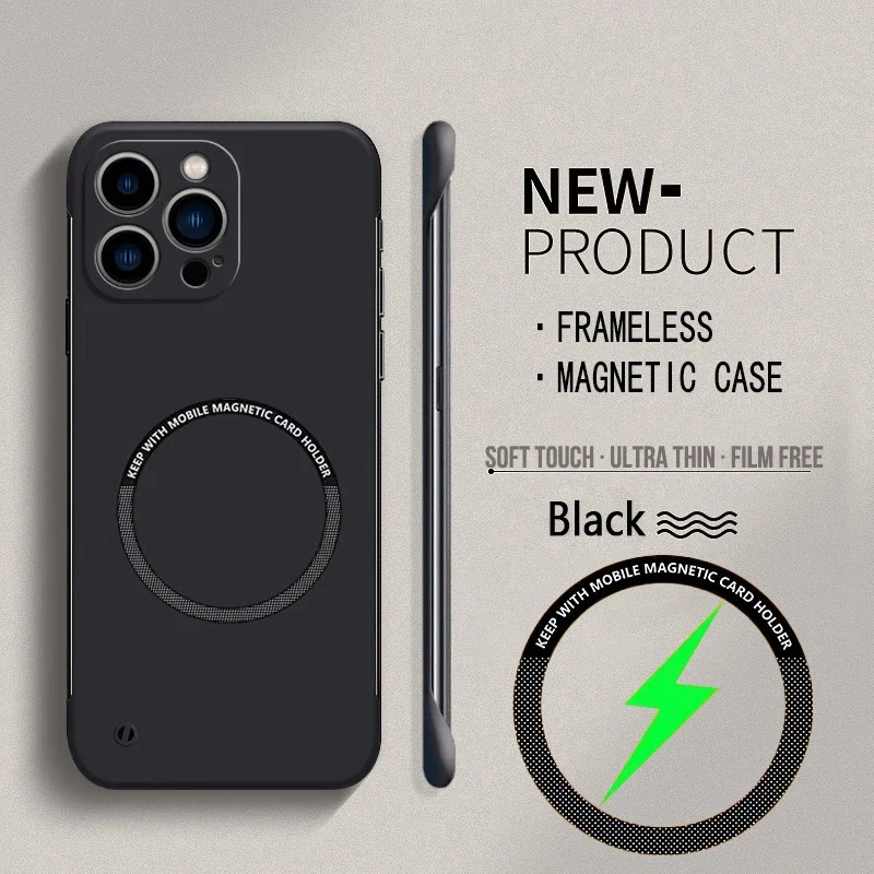 For Magsafe Magnetic Frameless Phone Case For iPhone 7P 12 13 14 15 16 Pro Max 15 16 Plus Ultra Thin Hard PC Shockproof Cover