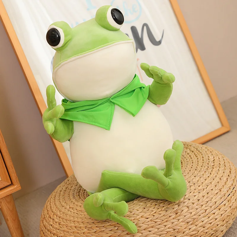 Peluche grenouille verte avec Everak pour garçons et filles, animal en peluche moelleux, oreiller doux au beurre, figure mignonne, cadeaux d'anniversaire, 45-80cm