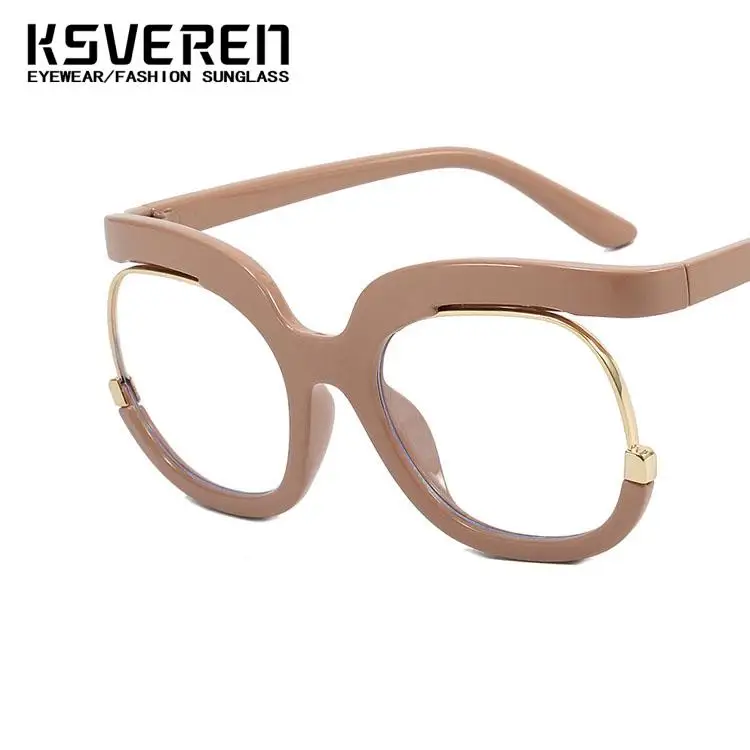 KSVEREN Round Blue Light Blocking Reading Glasses For Women Presbyopic Glasses Fashion Large Frame Optical Prescription Glasses