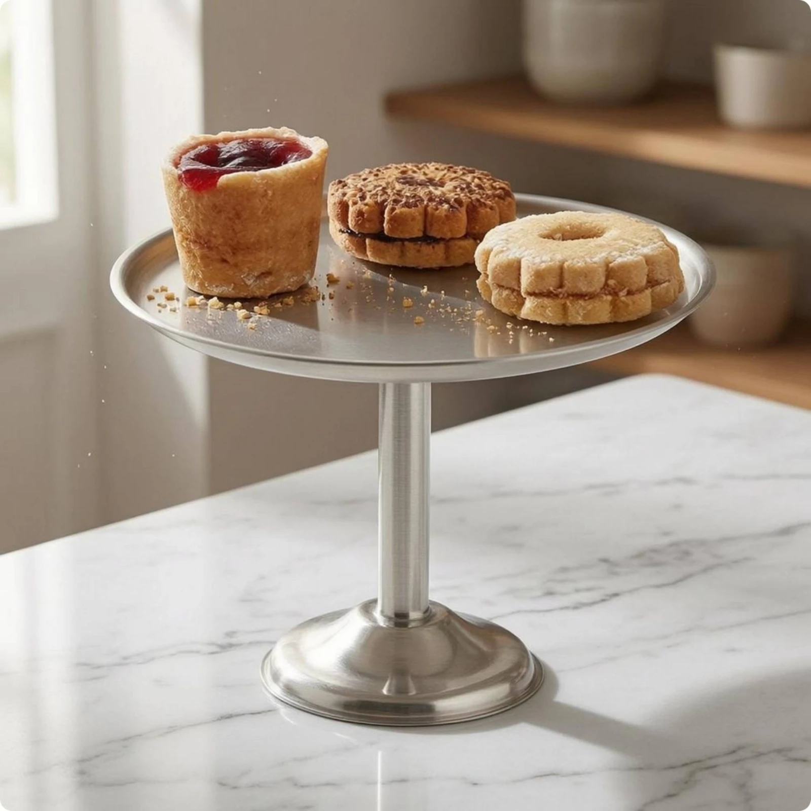 

Pedestal Serving Stand Silver Stainless Steel Dessert Stand Footed Serving Tray Polished Shiny Finish Dessert Platter