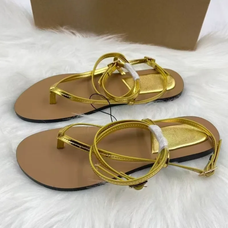 

Gold Flat Women Roman Sandals Breathable Open Toe Ankle Strap Soft Sole Simple Design Summer Casual Vacation Travel Beach Shoes