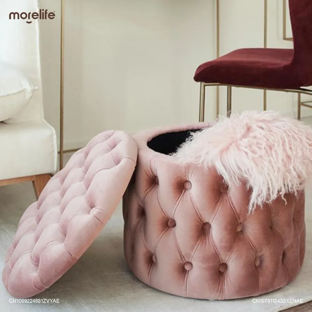 Nordic Internet Celebrity Fabric Storage Stools Sofa Footstool Living Room Bedroom Circular Stool Shoe Changing Bench Furniture