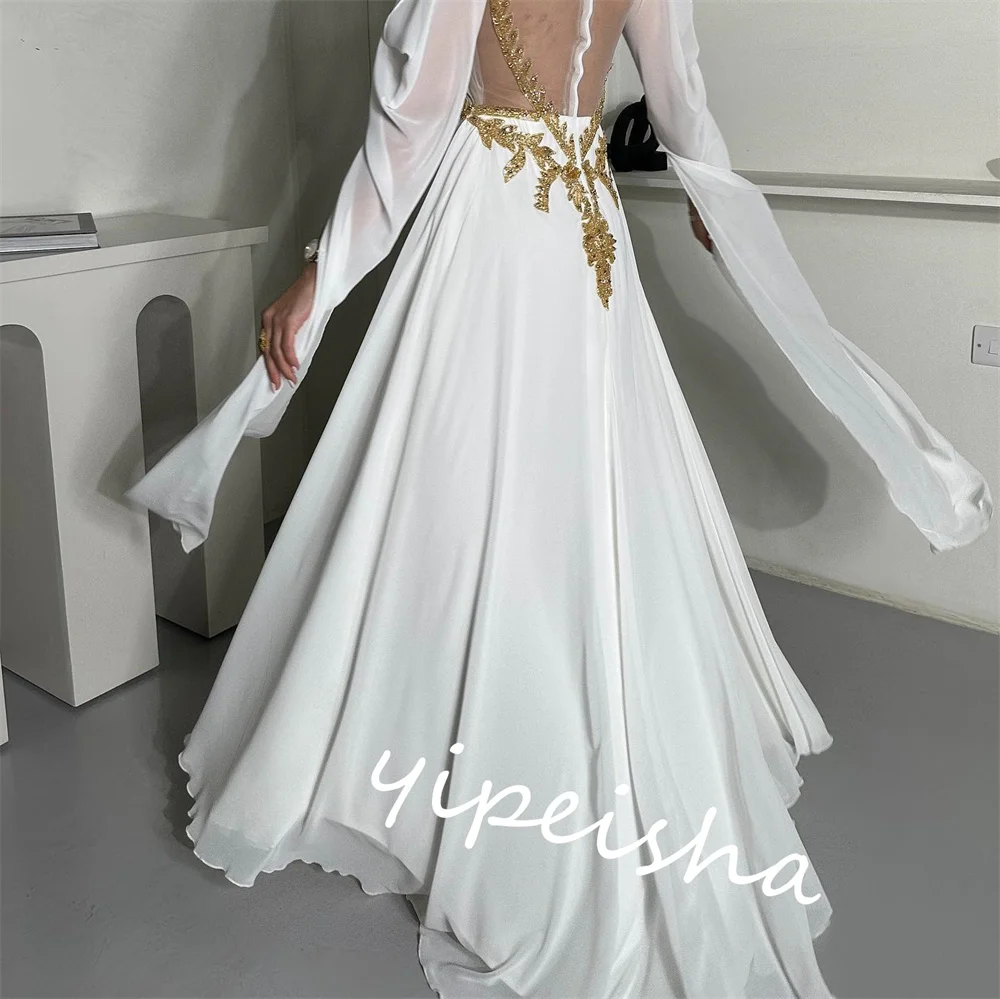 Jiayigong  Chiffon Draped Beading Cocktail Party A-line High Collar Bespoke Occasion Gown Long Dresses Saudi Arabia