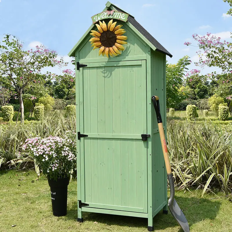 Outdoor solid wood storage cabinet, garden courtyard balcony cabinet, rain shoe shovel tool cabinet, rain and mold