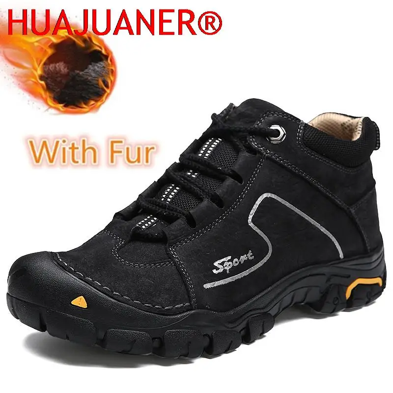 Natural Leather Men Boots Handmade Quality Hiking Shoes Man Warm Winter Outdoor Footwear Autumn Winter Male Casual Basic Boots