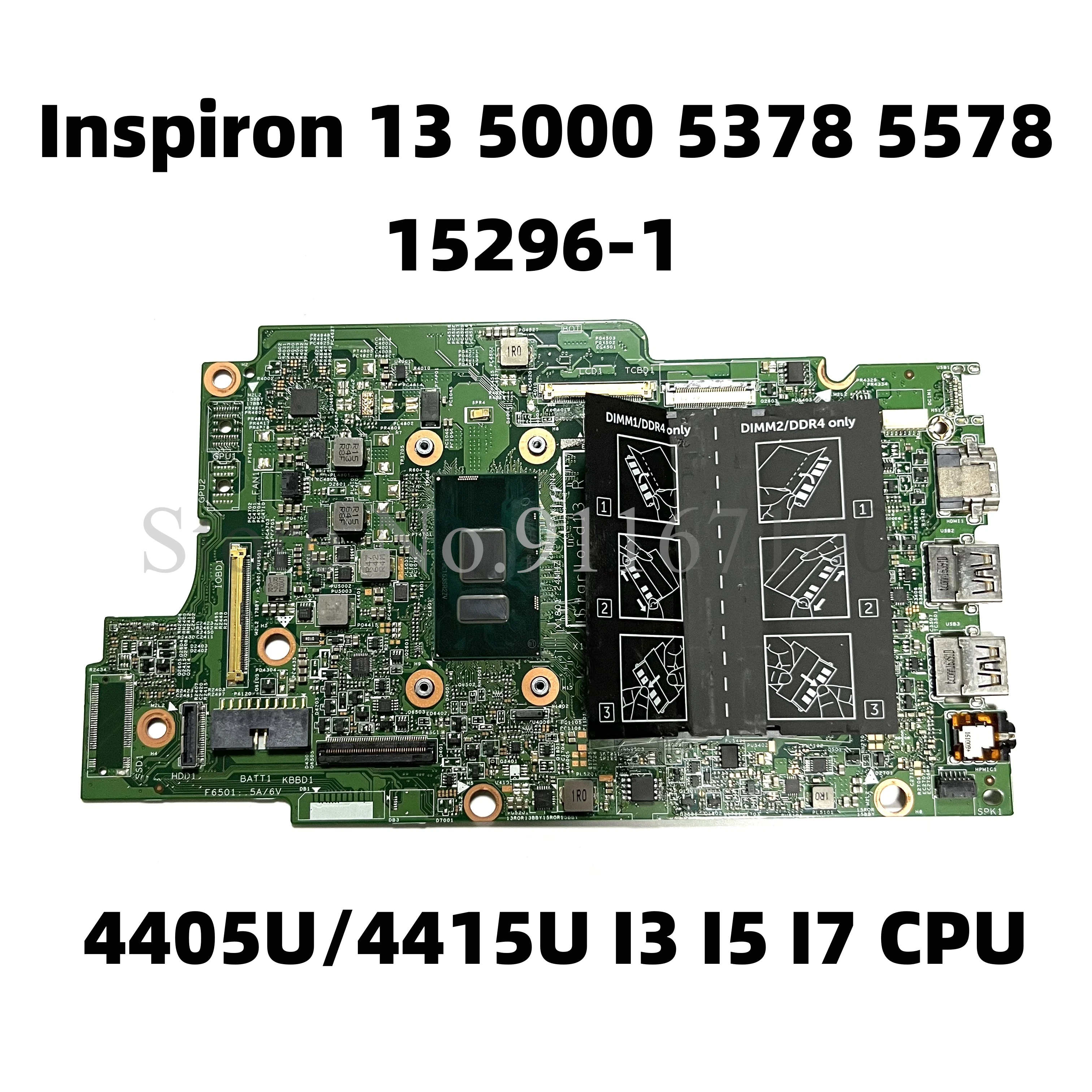 15296-1 For Dell Inspiron 13 5000 5378 5578 Laptop Motherboard With 4405U 4415U I3 I5-7200U I7 CPU DDR4 CN-0PG0MH 0JV40X 0C1HX7