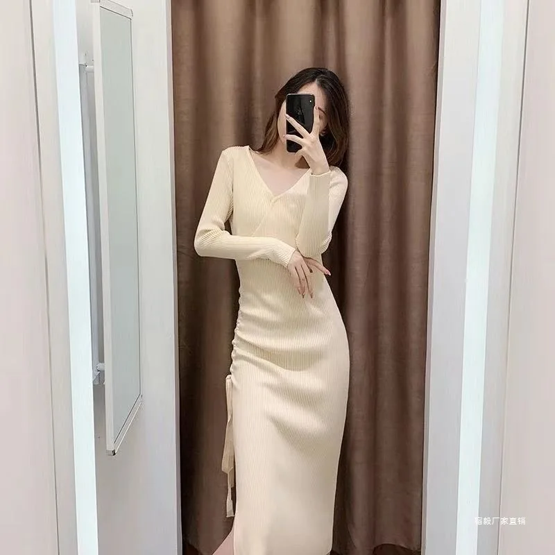 

Knee Length Pullovers For Woman Sweaters Jumpers Women Chic Off-The-Shoulder Fitting Outer Princess Cottagecore Block Splicing