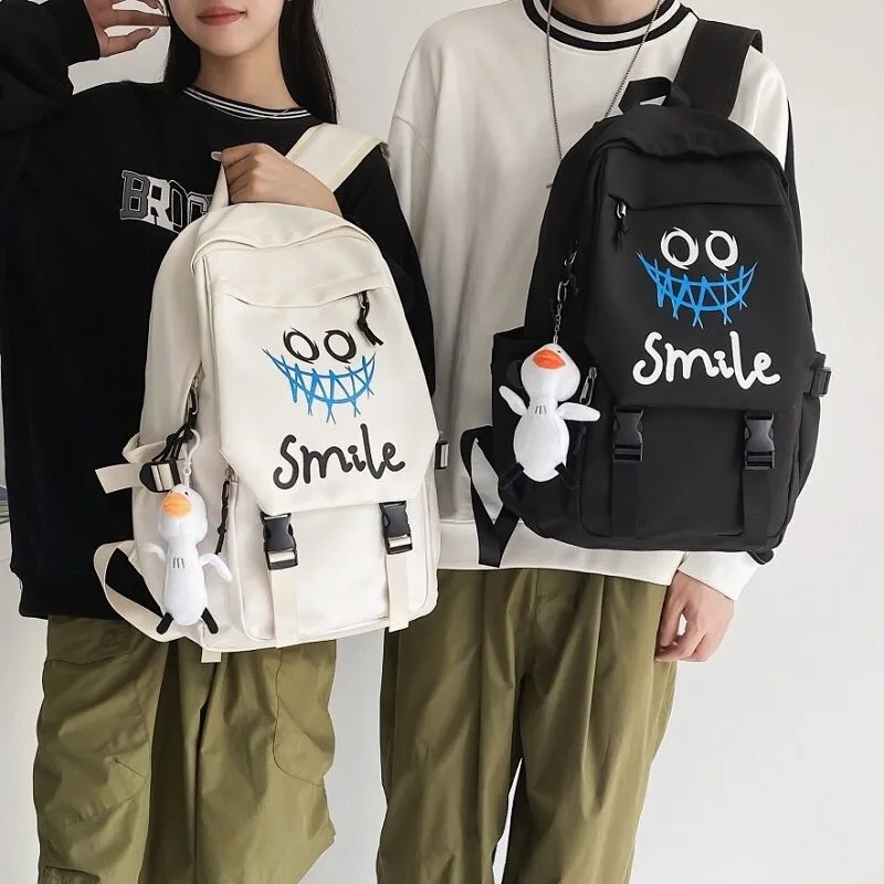 Graffiti Backpack Unisex Student Double Shoulder Bag Simple Japanese Style High School College Campus Waterproof Soft Material